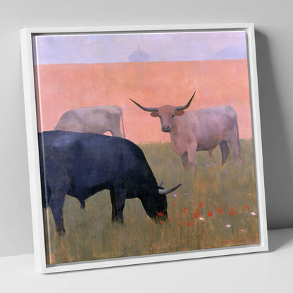 Highland Cattle in Pastel Light lake district wildlife canvas wall art in white frame