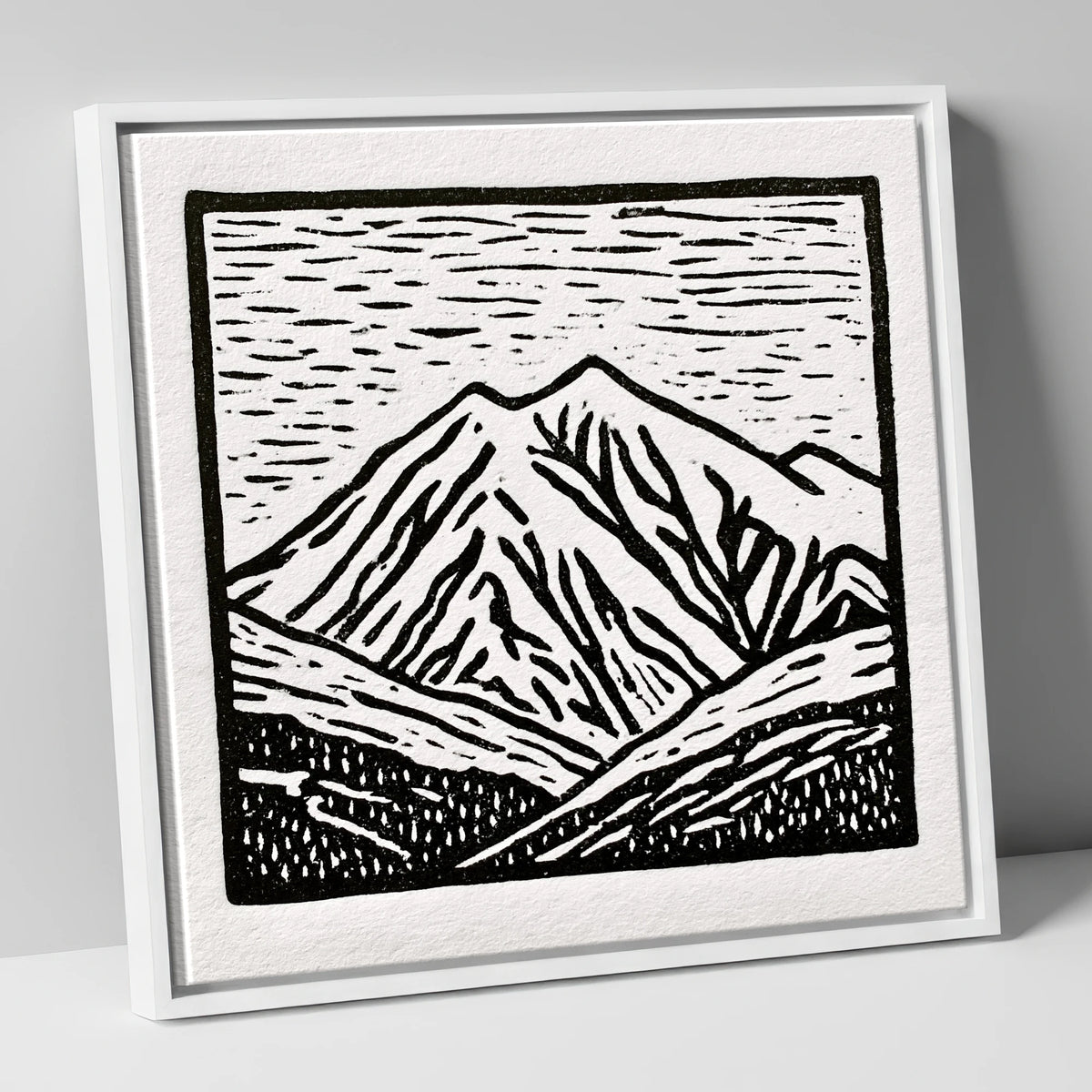 Skiddaw Peak in Graphic Monochrome lake district fell canvas wall art in white frame