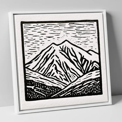 Skiddaw Peak in Graphic Monochrome lake district fell canvas wall art in white frame