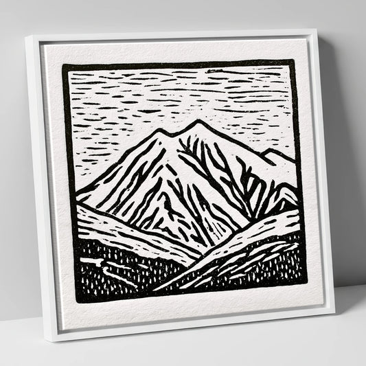Skiddaw Peak in Graphic Monochrome lake district fell canvas wall art in white frame