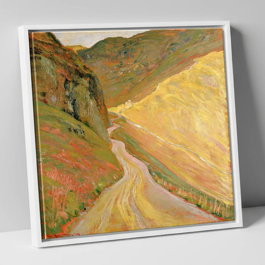 Golden Winding Mountain Pass lake district valley canvas wall art in white frame