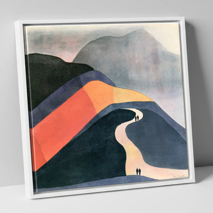 Bold Fell Path With Walkers lake district walking canvas wall art in white frame