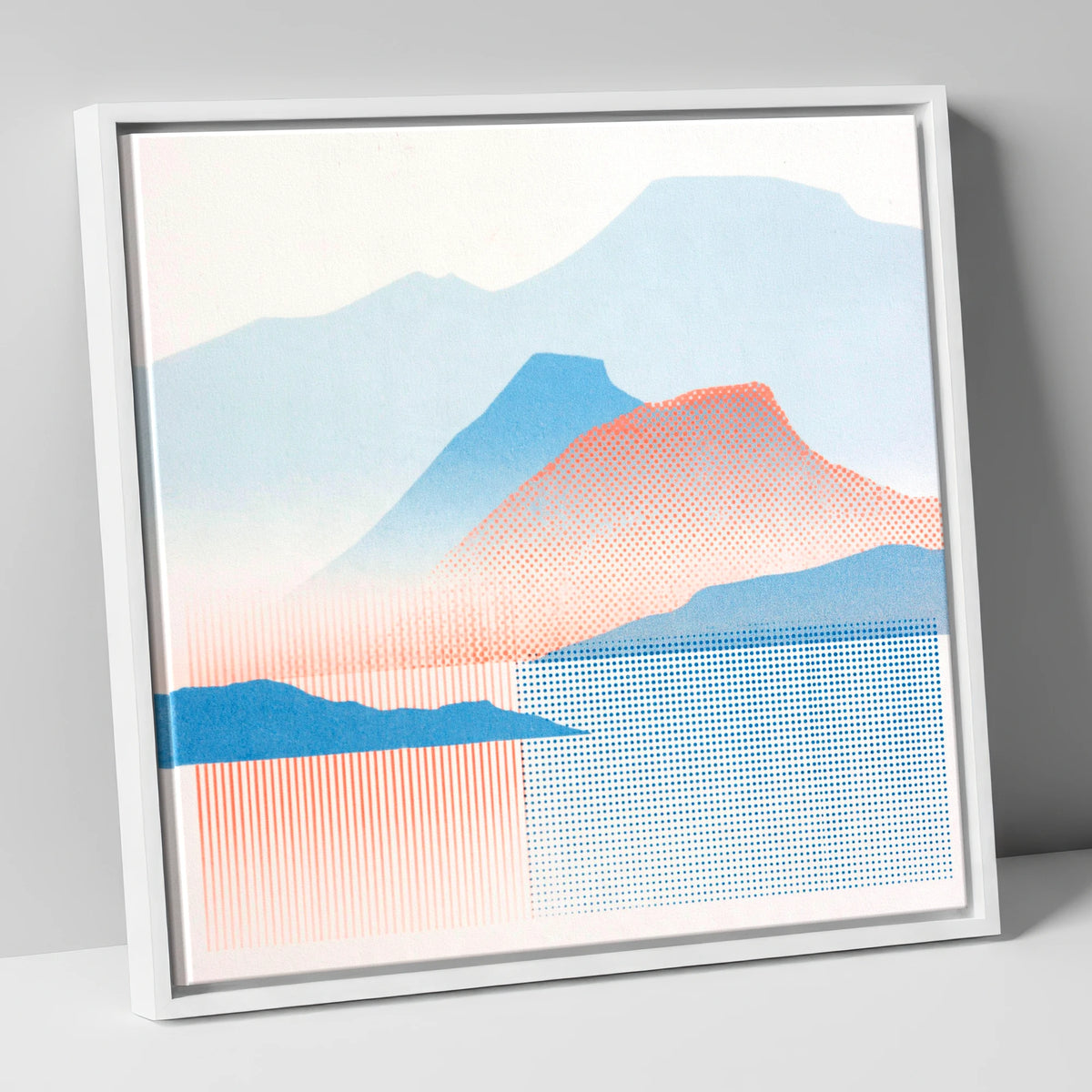 Catbells in Coral and Blue lake district fell canvas wall art in white frame