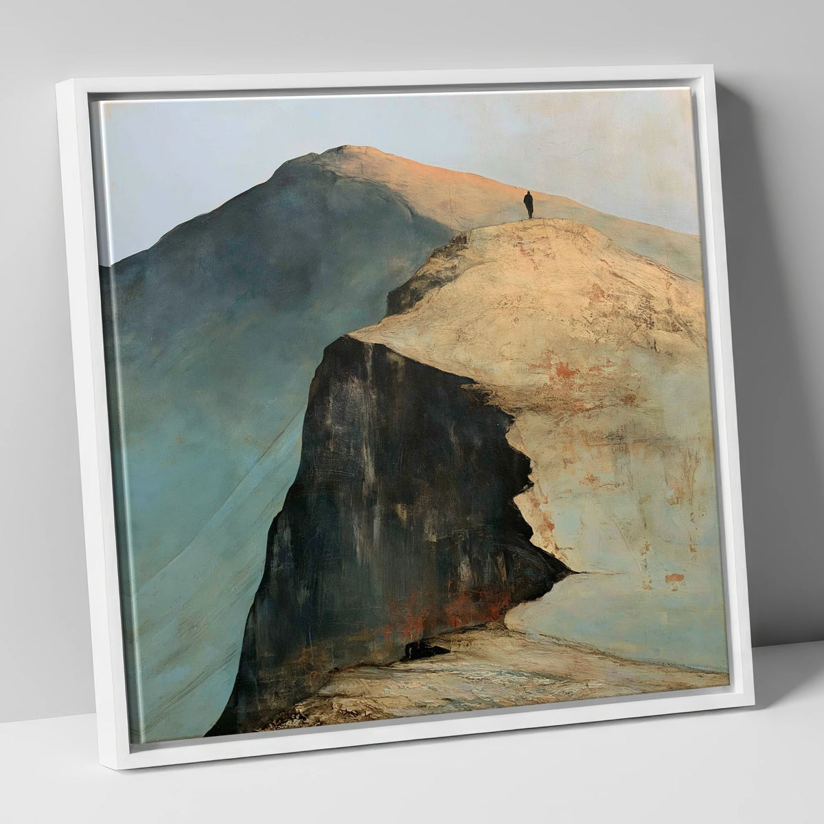 Walker on Striding Edge Helvellyn lake district walking canvas wall art in white frame