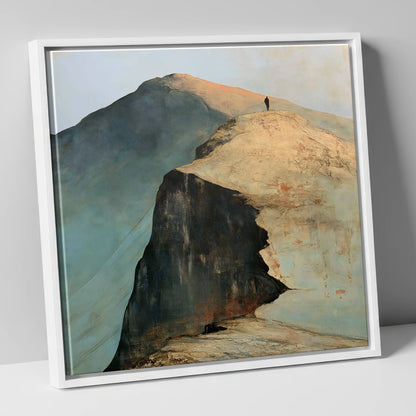 Walker on Striding Edge Helvellyn lake district walking canvas wall art in white frame