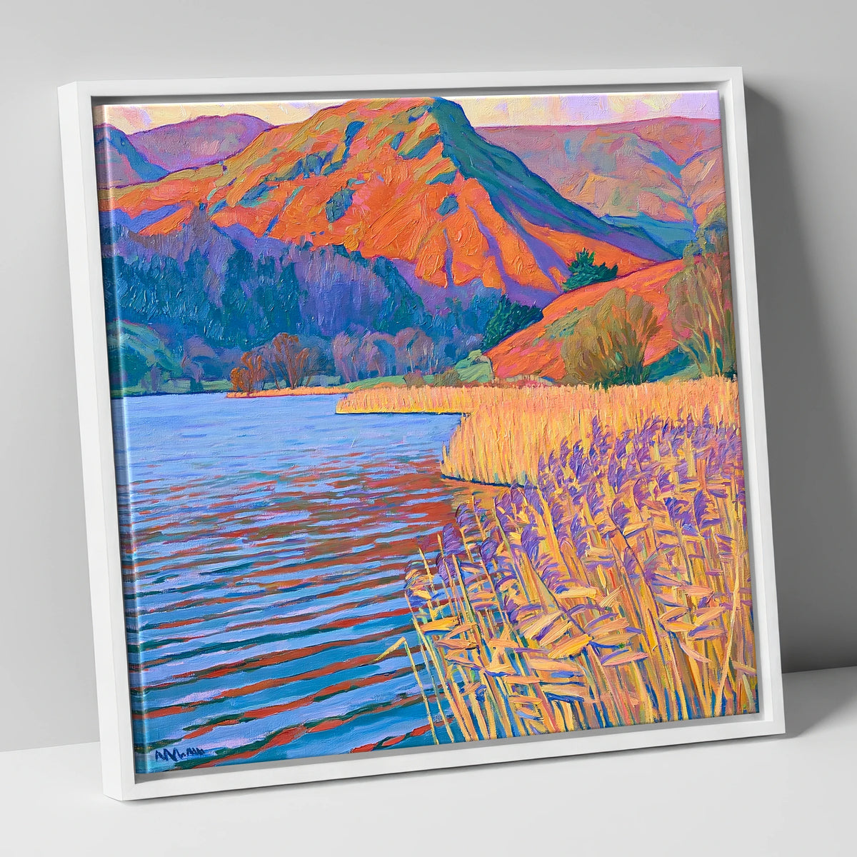 Golden Reeds at Grasmere grasmere wall art canvas wall art in white frame