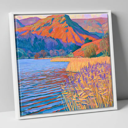 Golden Reeds at Grasmere grasmere wall art canvas wall art in white frame