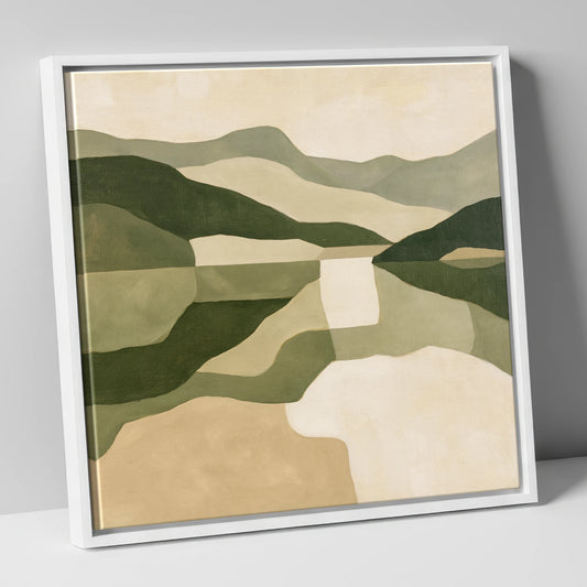Abstract Green Lake Reflections lake district lake canvas wall art in white frame