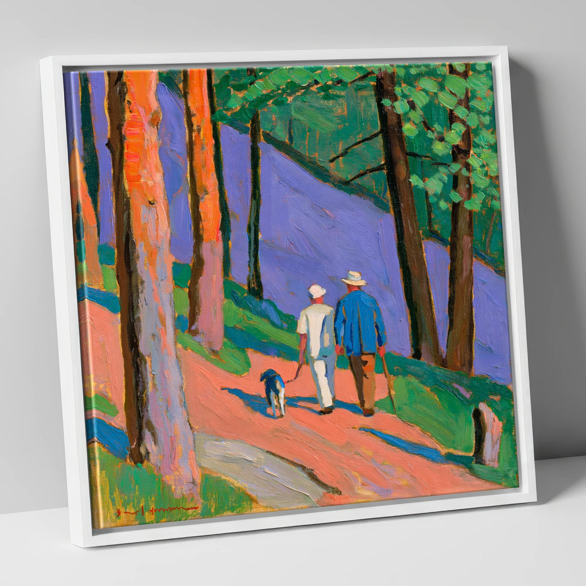 Vivid Dog Walkers Aira Force gifts for dog walkers canvas wall art in white frame