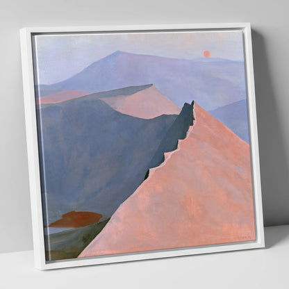 Striding Edge in Peach Light lake district walking canvas wall art in white frame