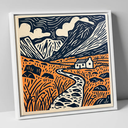 Eskdale Cottage and Navy Fells lake district valley canvas wall art in white frame