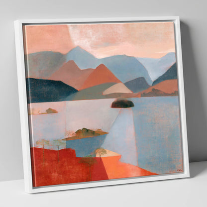 Catbells and Derwentwater in Terracotta lake district lake canvas wall art in white frame