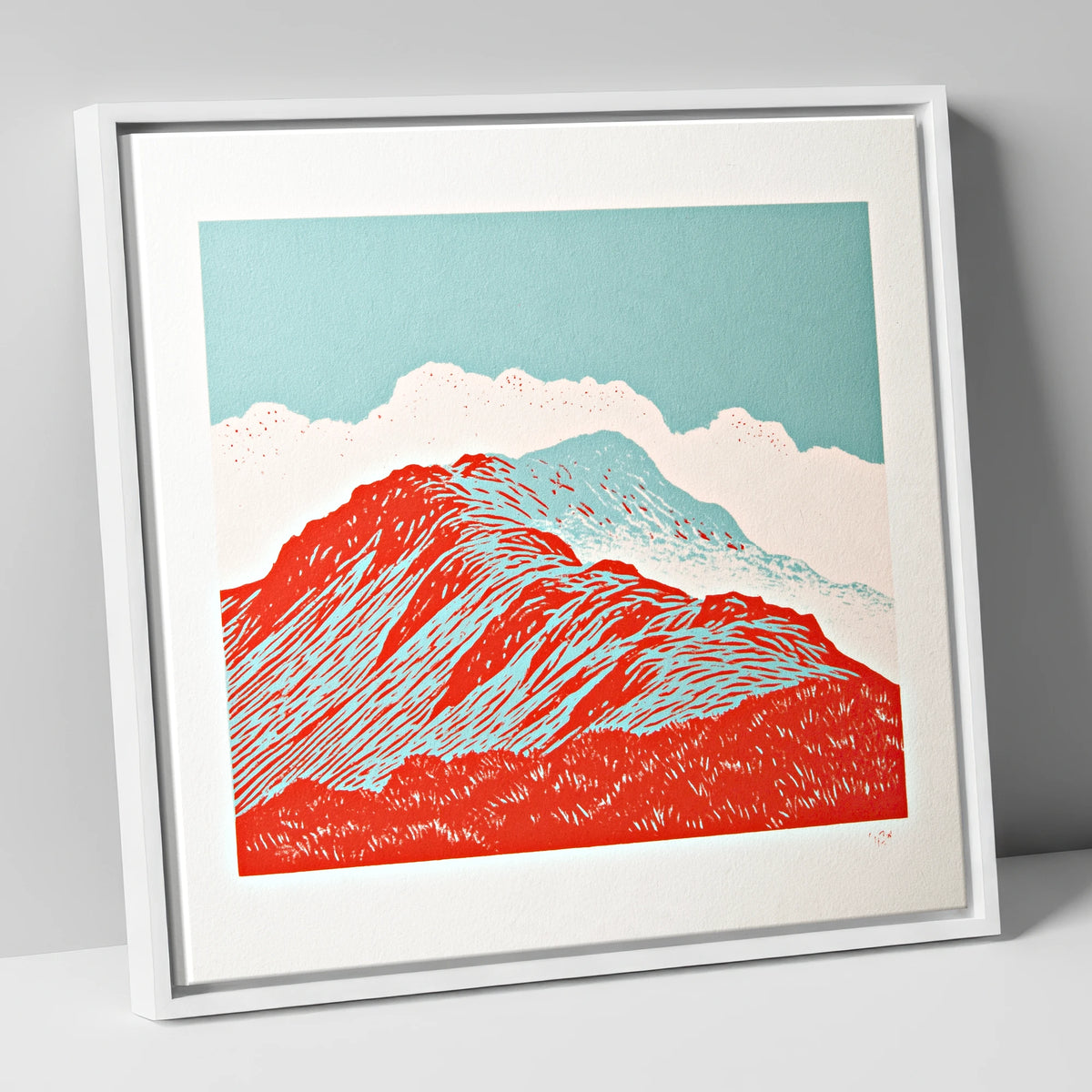 Graphic Red Fell Ridge lake district fell canvas wall art in white frame