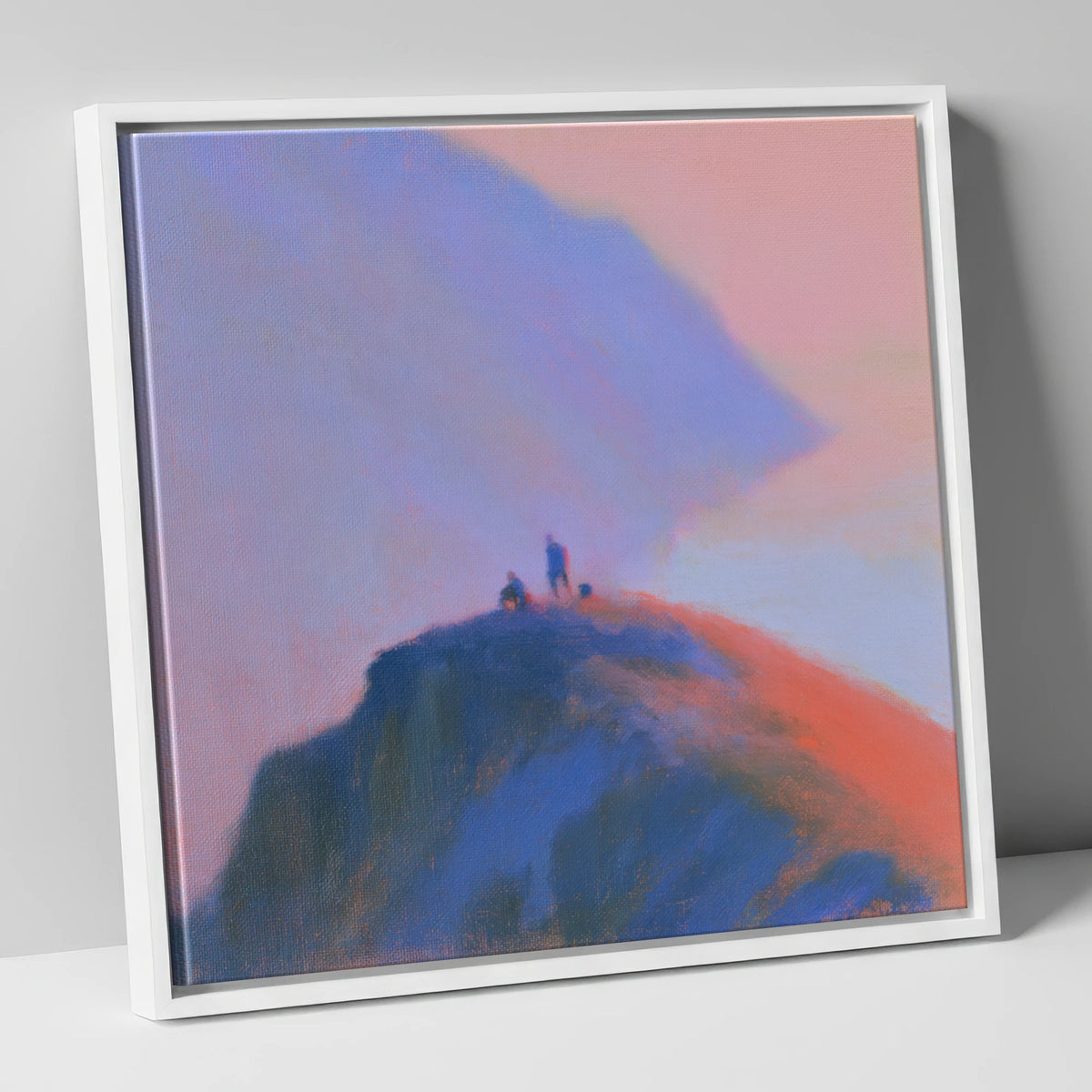 Twilight Climbers on Lakeland Crag lake district walking canvas wall art in white frame