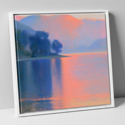 Pastel Sunset Over The Lake lake district lake canvas wall art in white frame