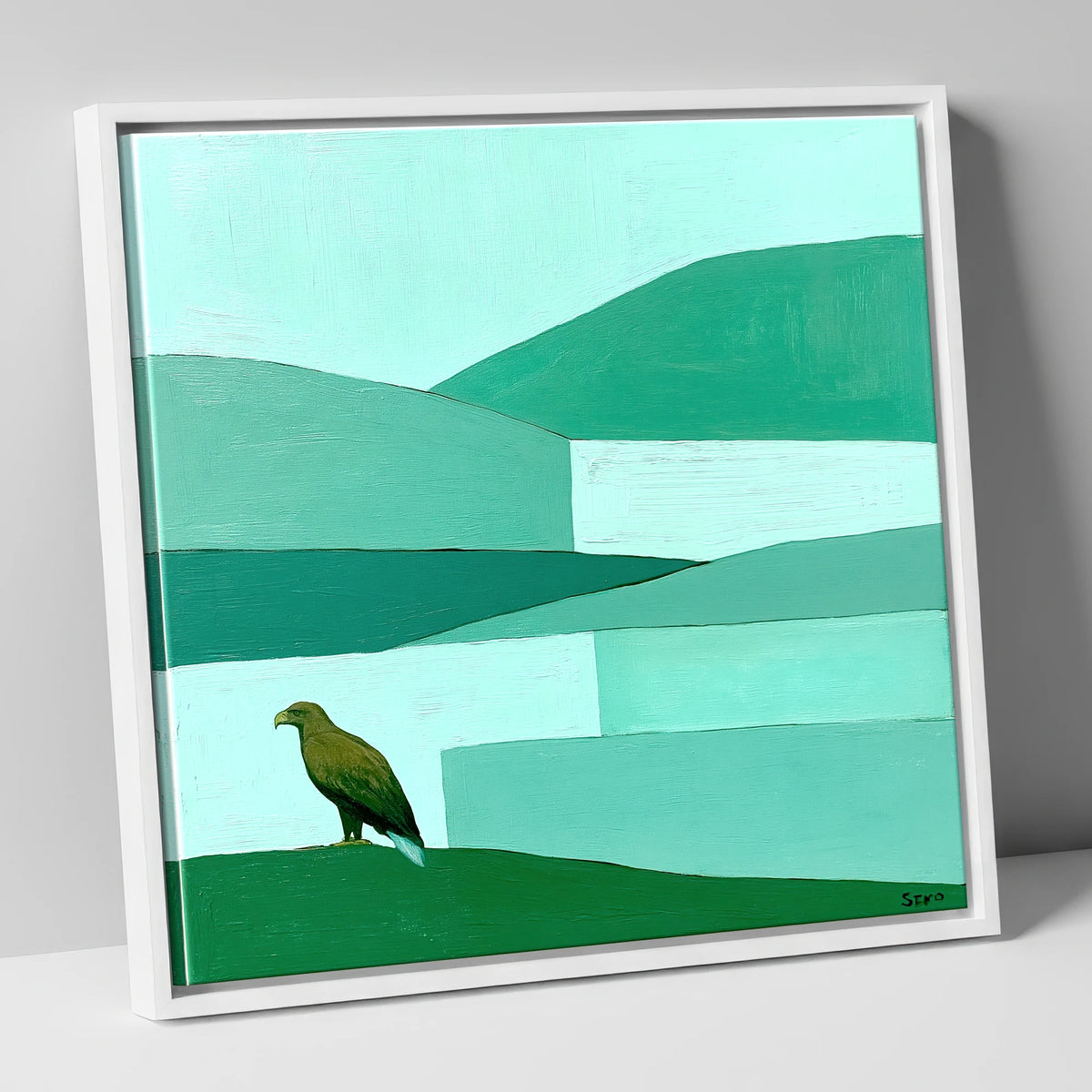 Golden Eagle Over Teal Fells lake district wildlife canvas wall art in white frame