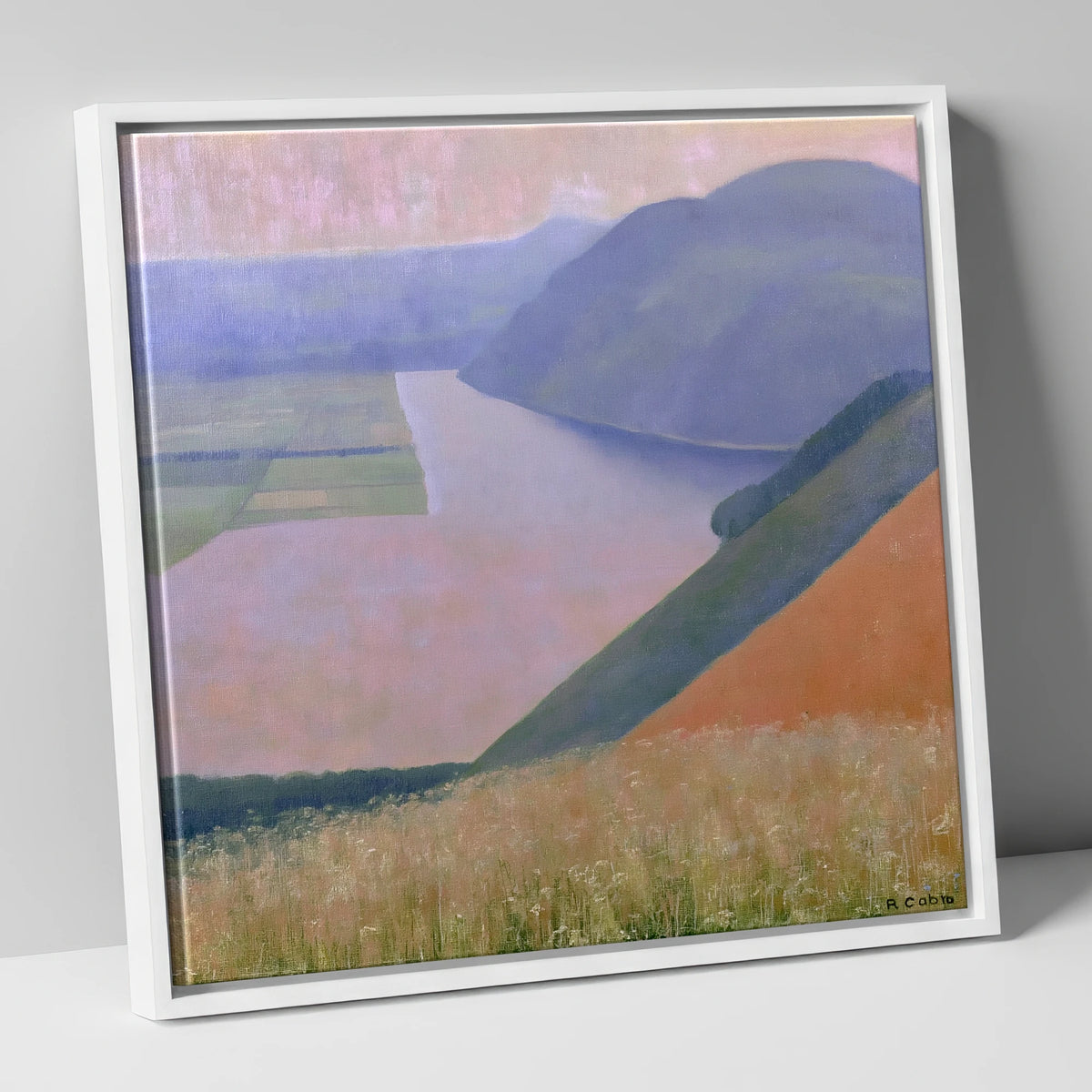 Lavender Dusk Over Bassenthwaite Lake lake district lake canvas wall art in white frame