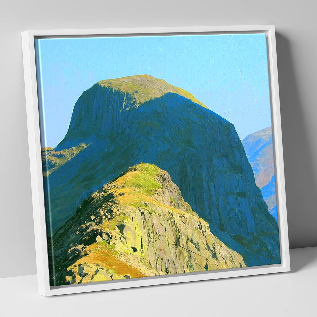 Sunlit Pike of Stickle Dome lake district fell canvas wall art in white frame