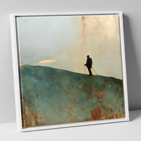 Walker Silhouette on Skiddaw Ridge lake district fell canvas wall art in white frame