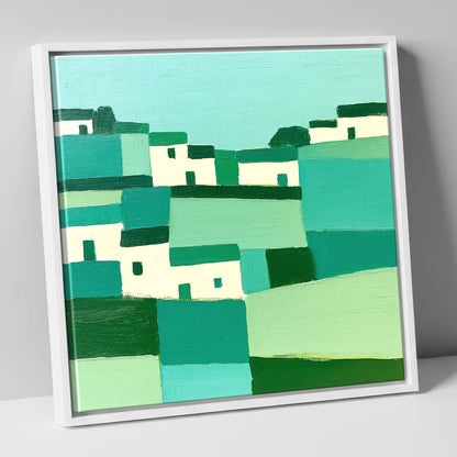 Abstract Cartmel Village Landscape lake district village canvas wall art in white frame