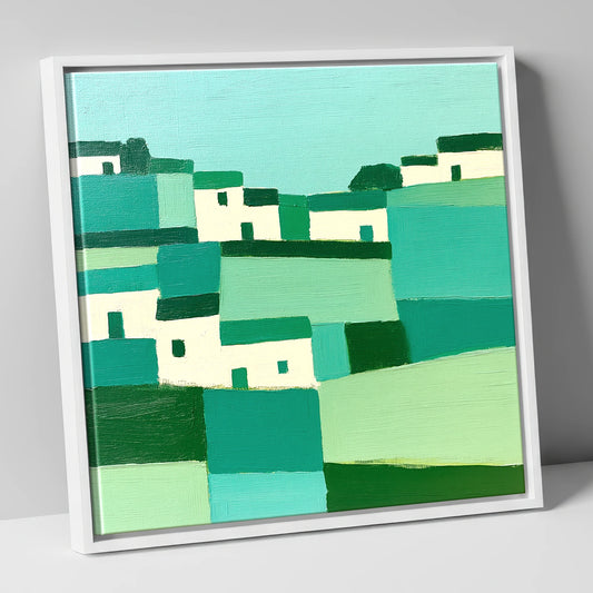 Abstract Cartmel Village Landscape lake district village canvas wall art in white frame