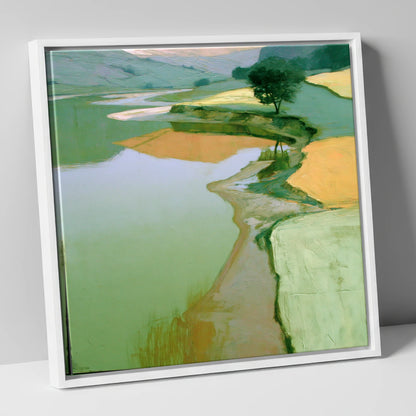 Winding Lake and Golden Fells lake district lake canvas wall art in white frame