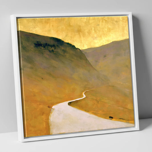 Winding Pass in Golden Light lake district valley canvas wall art in white frame