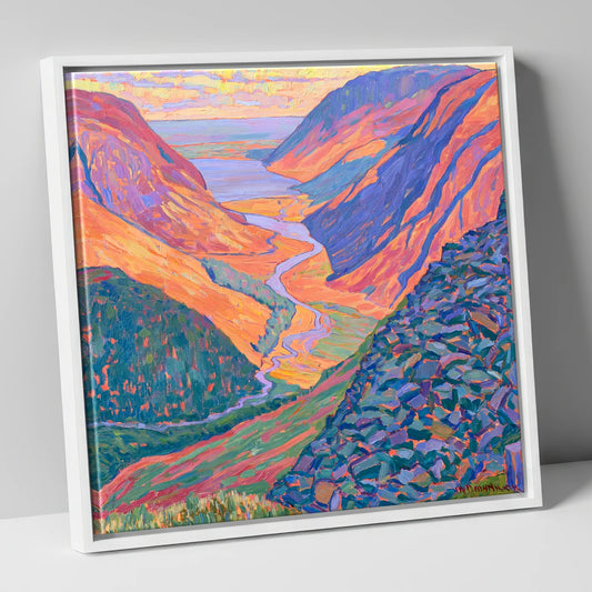 Vibrant Great Gable Valley View lake district fell canvas wall art in white frame