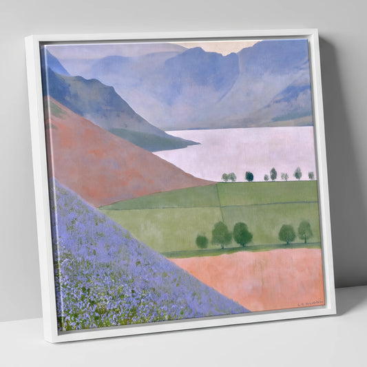 Bluebell Slopes Over Crummock Water lake district lake canvas wall art in white frame