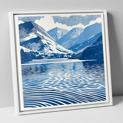Cobalt Blue Lake And Fells lake district lake canvas wall art in white frame