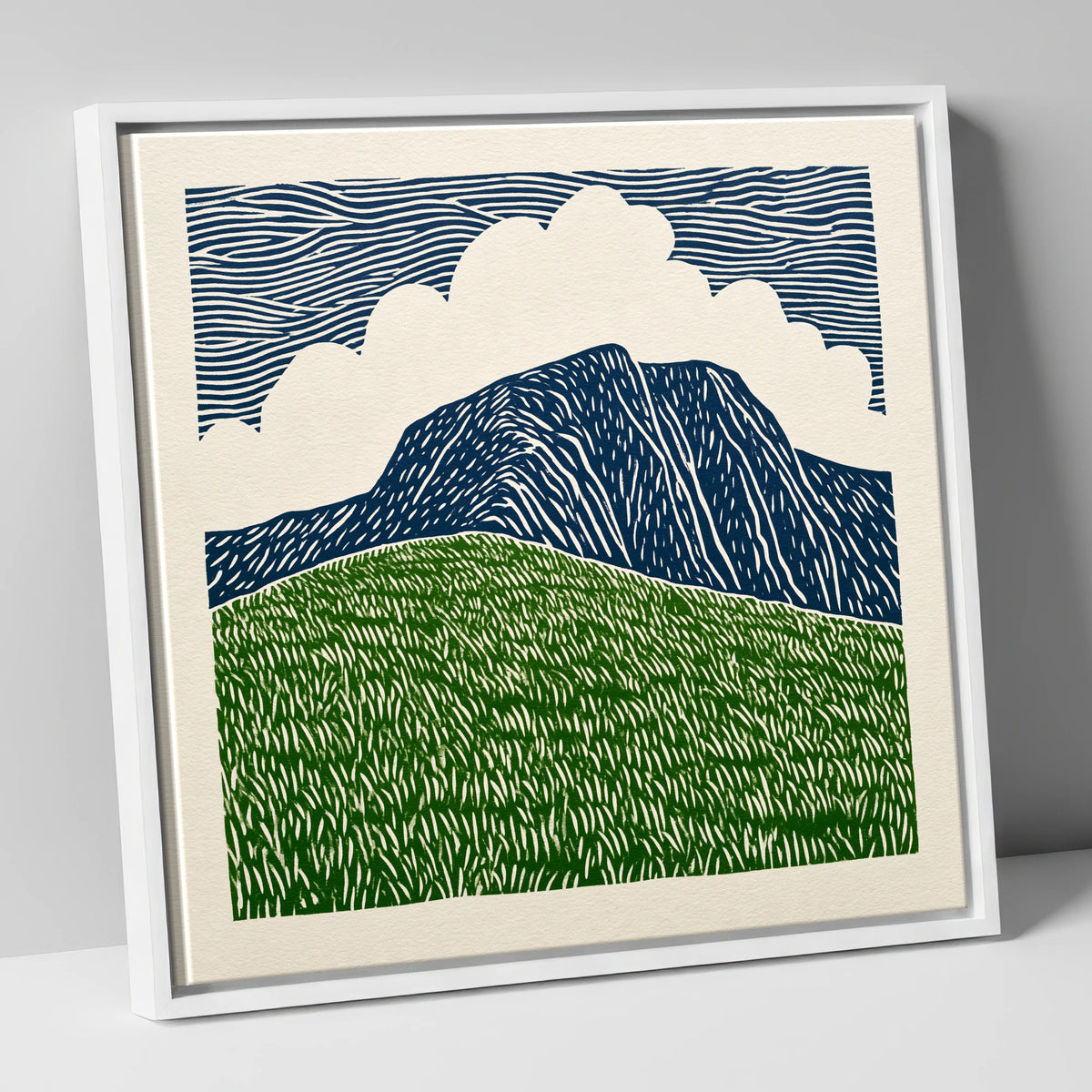 Helvellyn in Bold Graphic Lines lake district fell canvas wall art in white frame