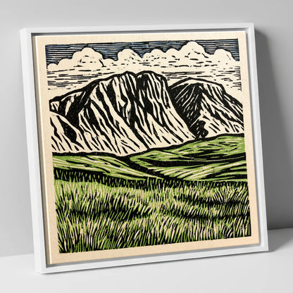 Bold Scafell Pike Landscape lake district fell canvas wall art in white frame