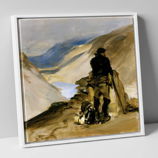 Great Gable Walker in Silhouette lake district fell canvas wall art in white frame