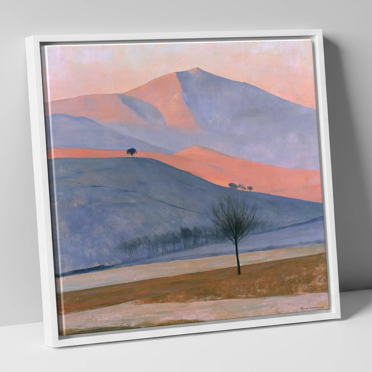 Golden Evening Light on Fells lake district sky canvas wall art in white frame