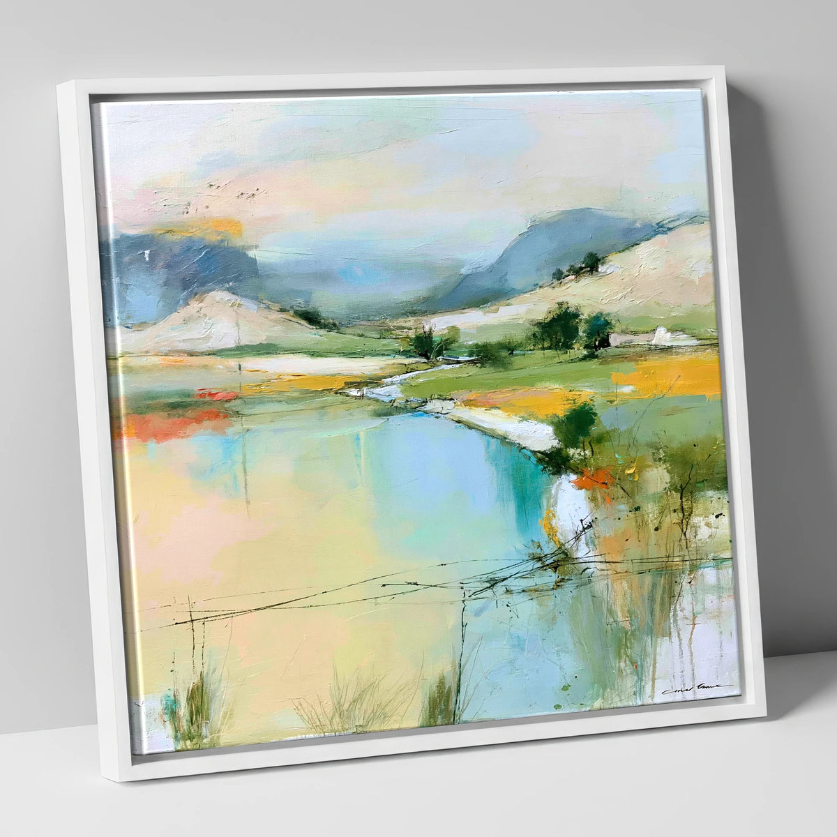 Golden Evening on the Fells lake district sky canvas wall art in white frame