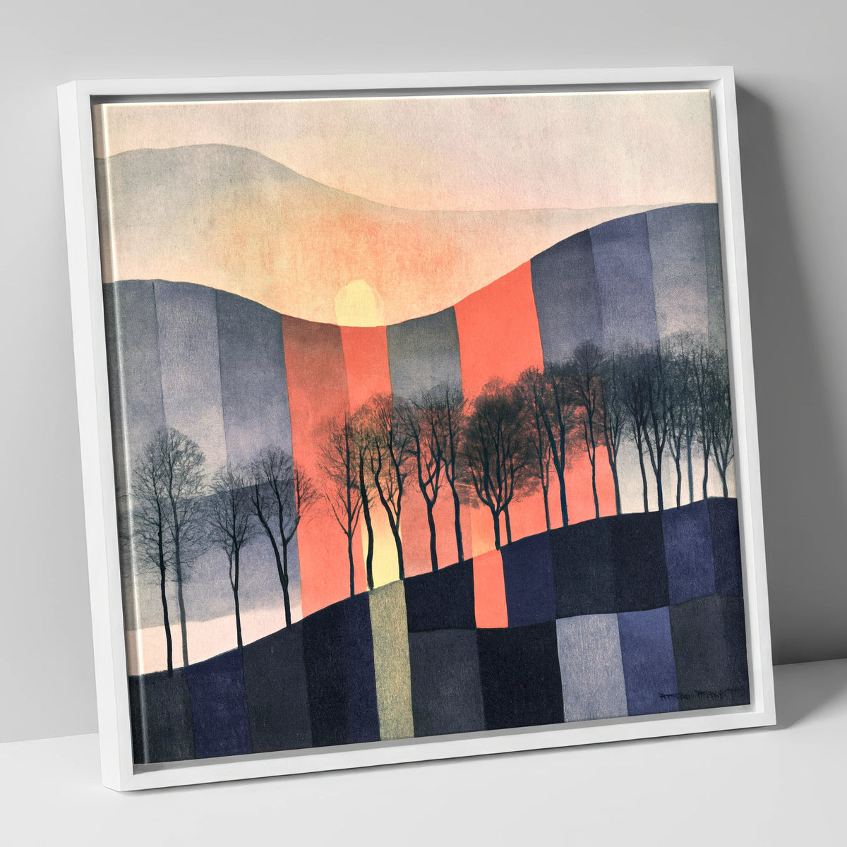 Abstract Sunset on Lakeland Fells lake district sky canvas wall art in white frame