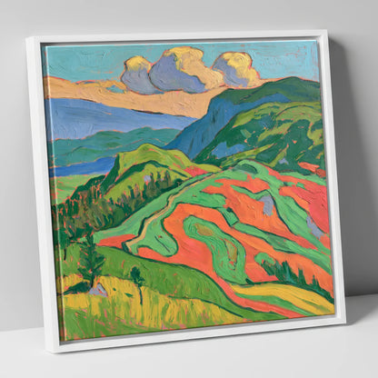 Vivid Rolling Fells Under Cloud lake district fell canvas wall art in white frame
