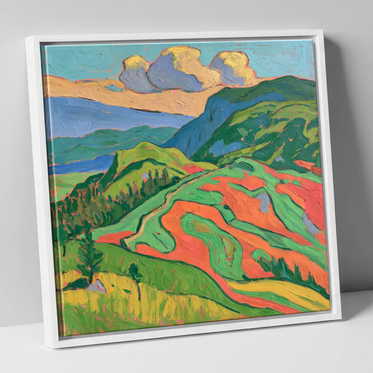 Vivid Rolling Fells Under Cloud lake district fell canvas wall art in white frame