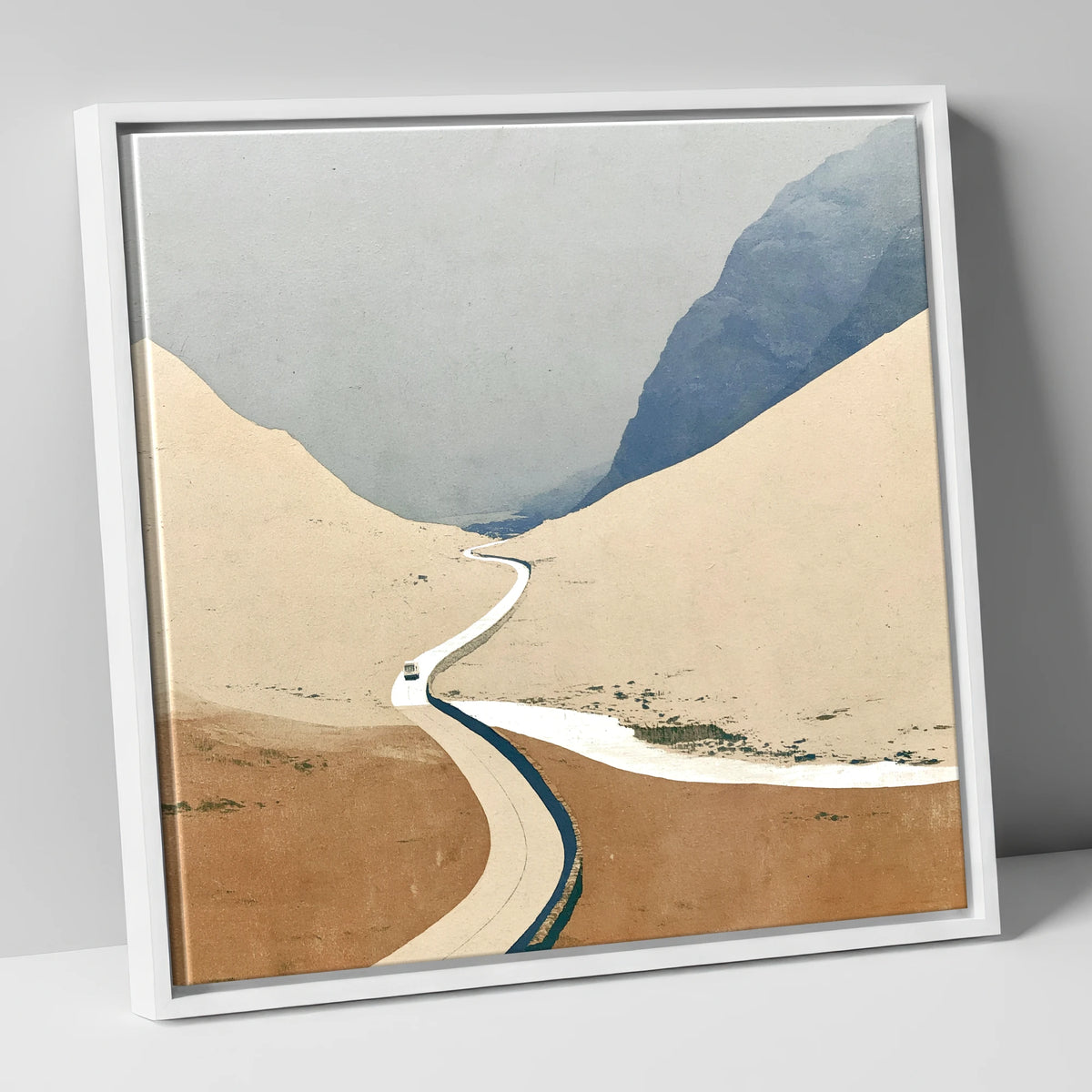 Winding Road through the High Pass lake district valley canvas wall art in white frame