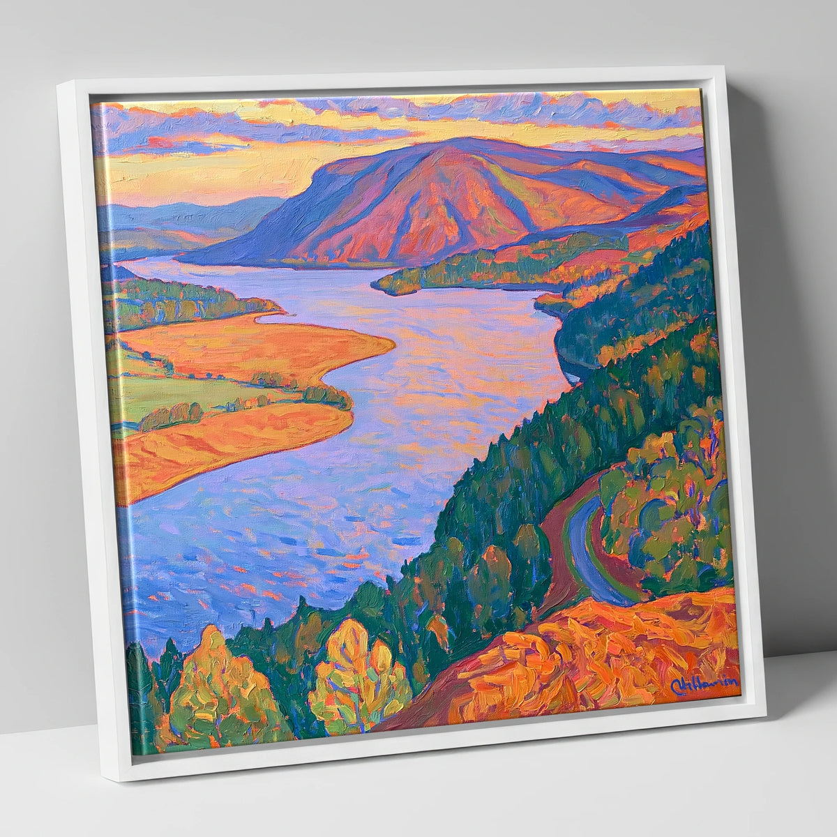 Vivid Sunset Above Bassenthwaite Lake lake district lake canvas wall art in white frame