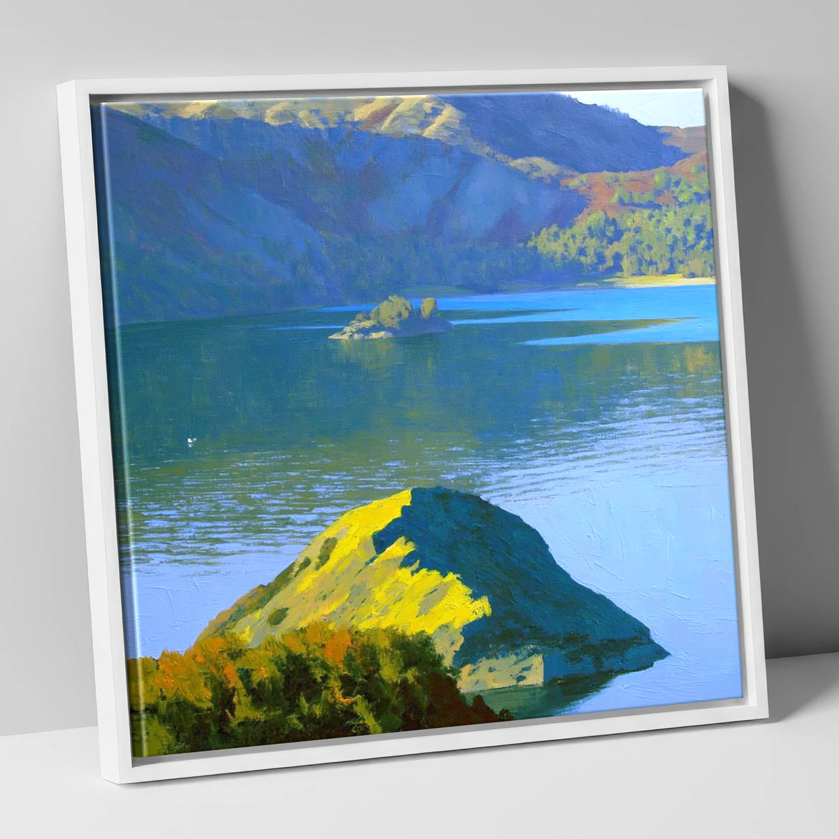 Sunlit Glenridding Dodd Crags lake district fell canvas wall art in white frame