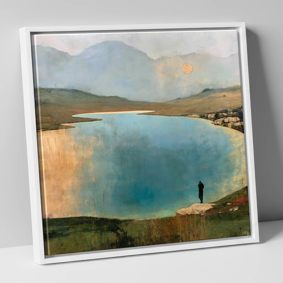 Golden Sun Over Innominate Tarn lake district fell canvas wall art in white frame