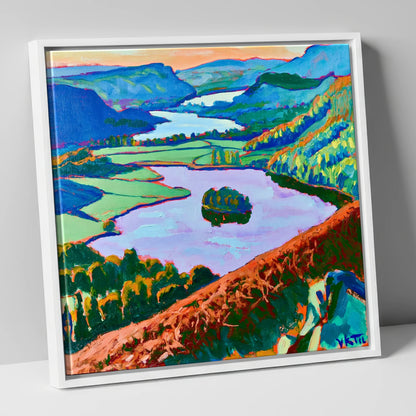 Grasmere Through Vibrant Bracken lake district lake canvas wall art in white frame