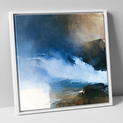 Stormy Blue Fellside Beck lake district waterfall canvas wall art in white frame