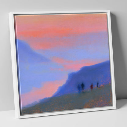 Twilight Walkers on the Fell lake district fell canvas wall art in white frame