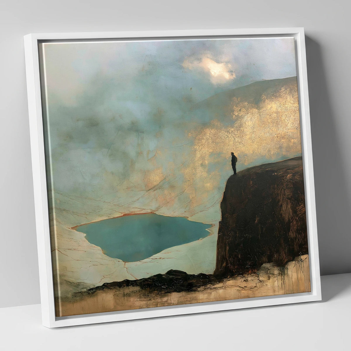 Helvellyn Walker in Golden Light lake district fell canvas wall art in white frame