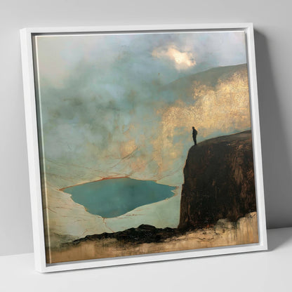 Helvellyn Walker in Golden Light lake district fell canvas wall art in white frame