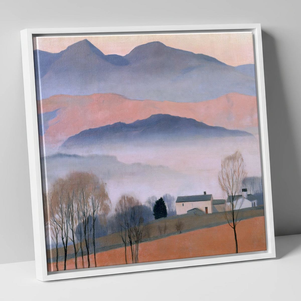 Pastel Fells and Morning Mist lake district sky canvas wall art in white frame