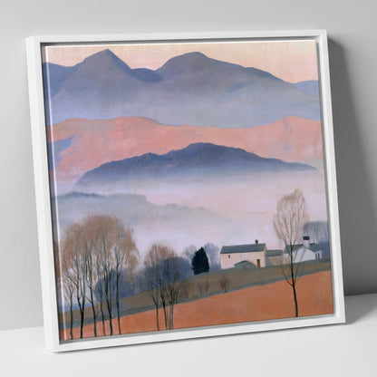 Pastel Fells and Morning Mist lake district sky canvas wall art in white frame