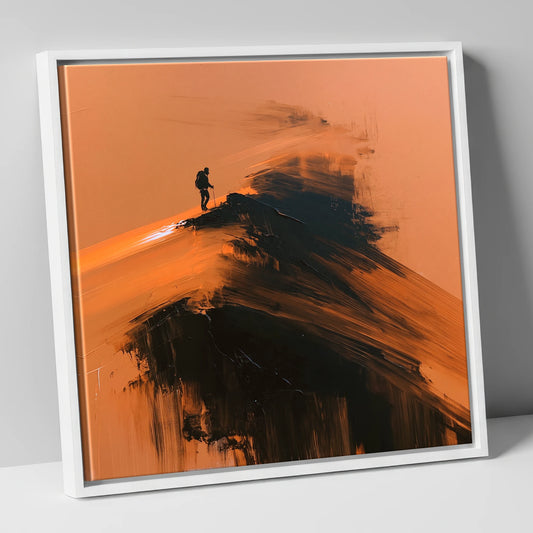 Silhouette on Striding Edge Helvellyn lake district walking canvas wall art in white frame